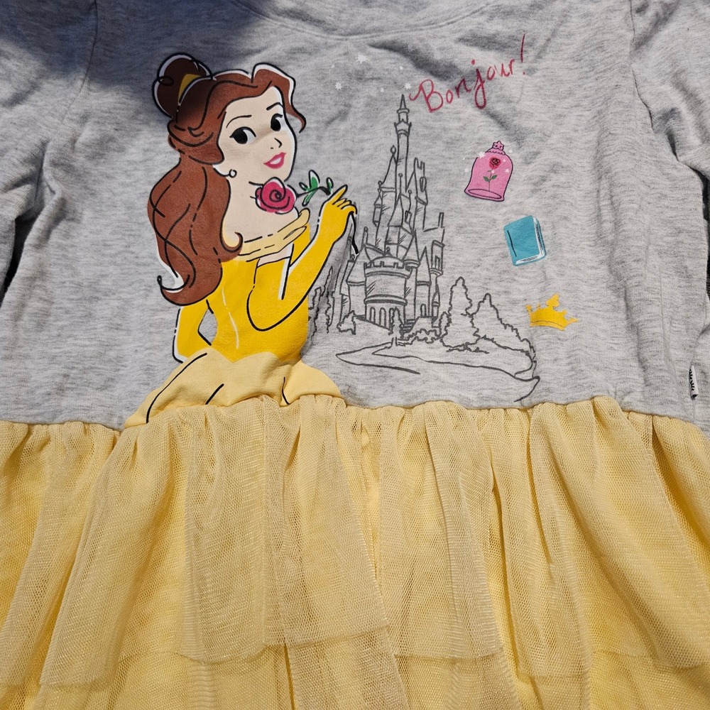 Disney Princess Belle Little Sleepies Top Long Sleeve Gray Yellow Tulle‎ size 10